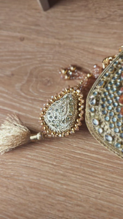 Sheesh Mahal Moha Peach crystal and kundan handbag