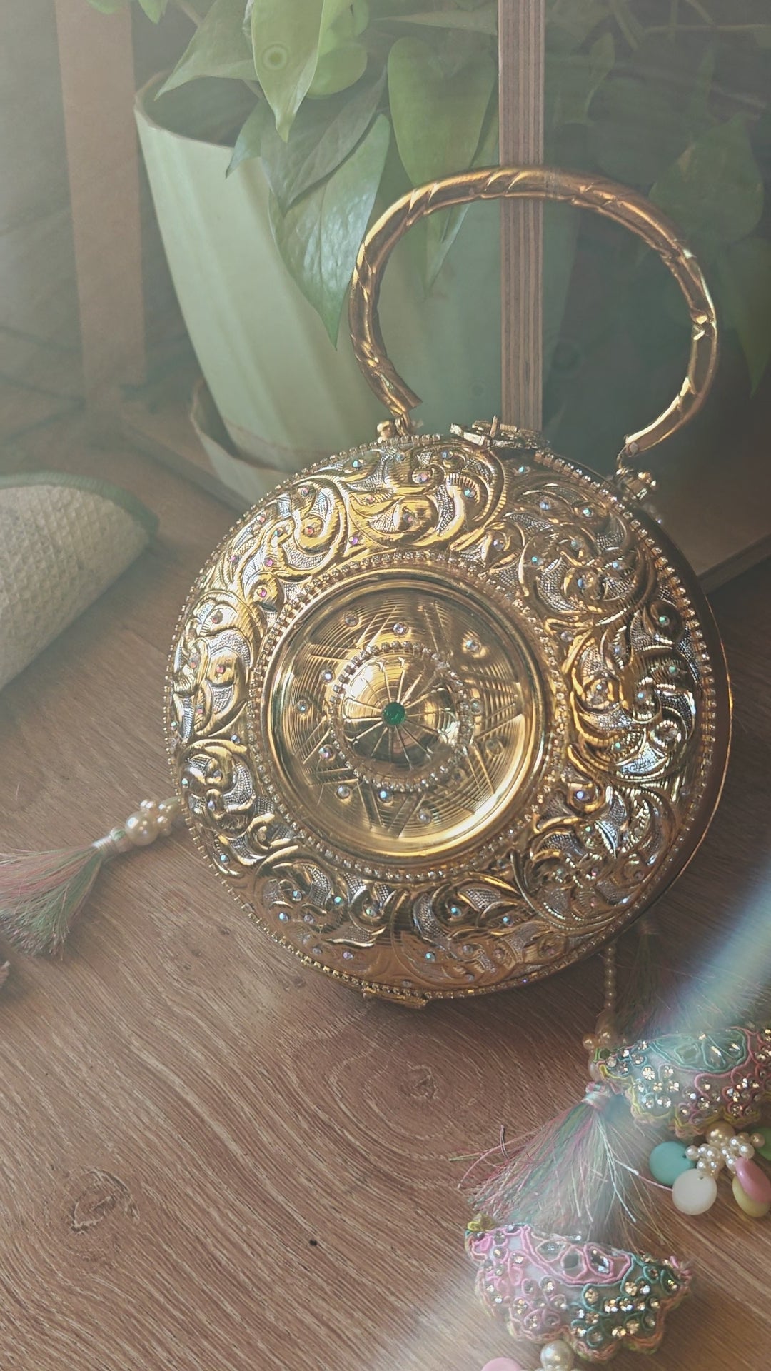 The Suvarna collection - Mandala crystal stone brass bag