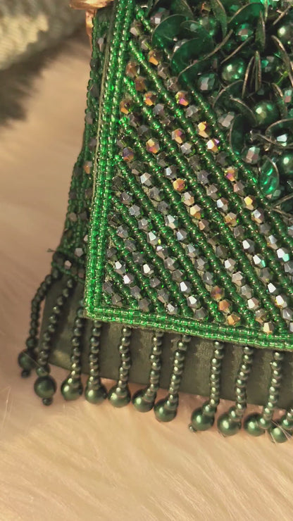 Emerald embellished velvet party clutch