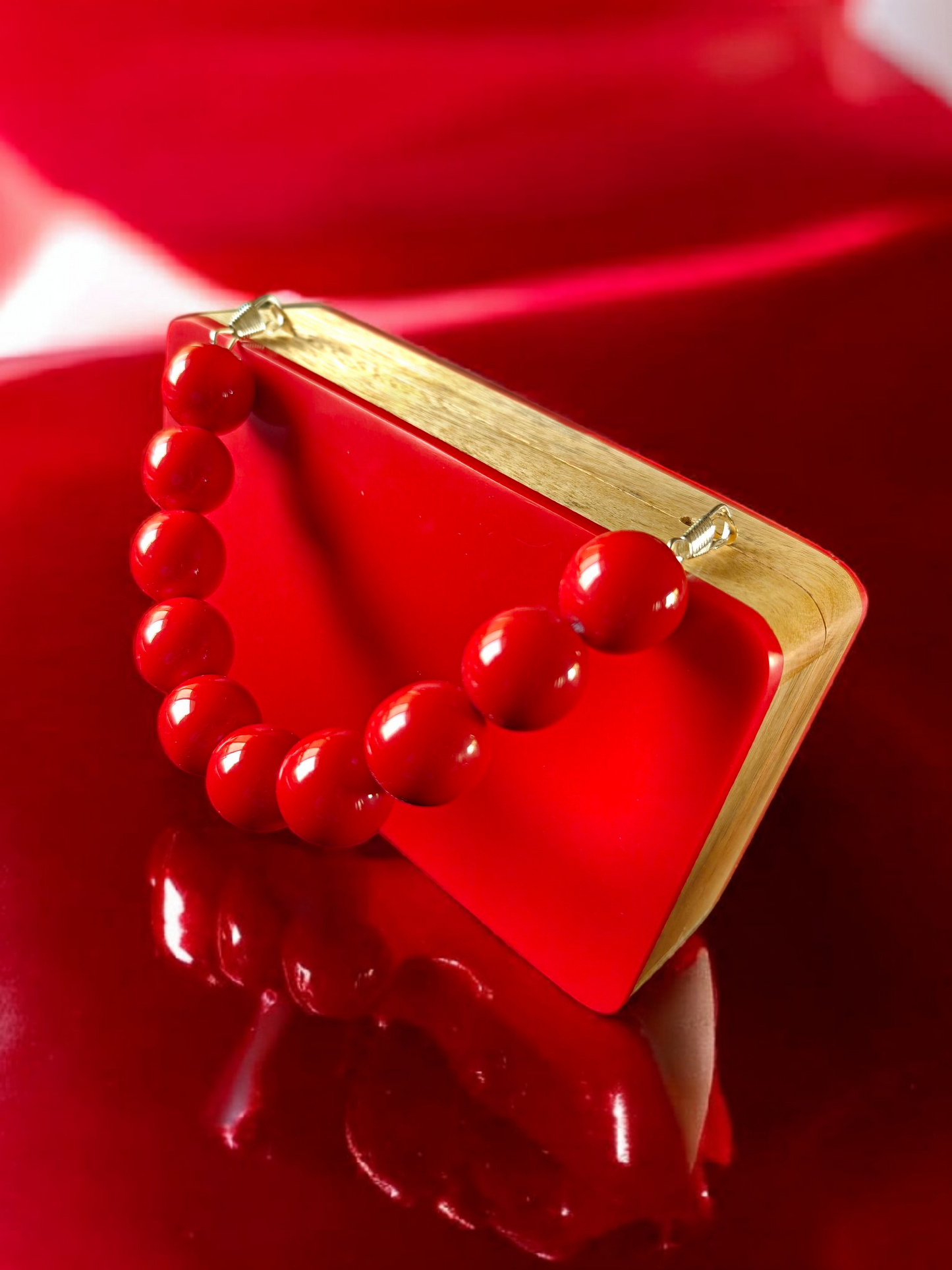 Colour blocked wooden quirky handbags