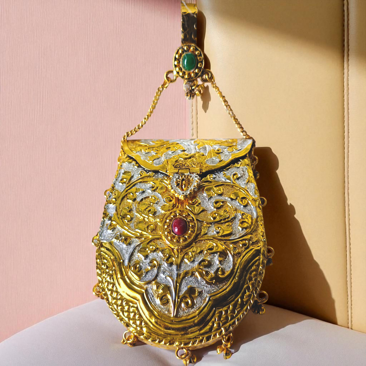 Oval Shaped Mobile Challa in dual tone and ghungroo latkans