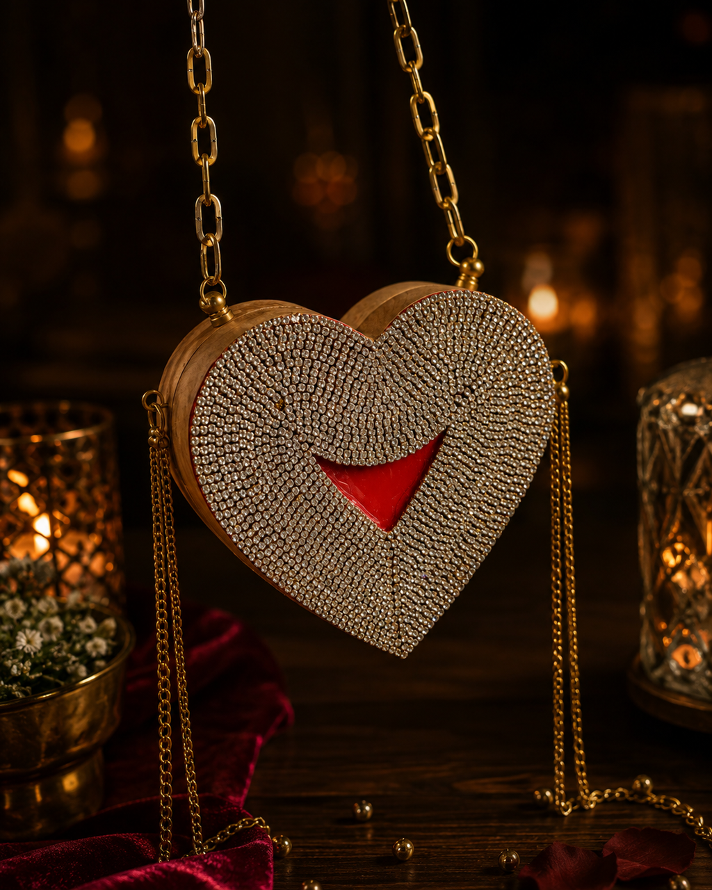 Disco Babe- Red Rhinestone Heart bag