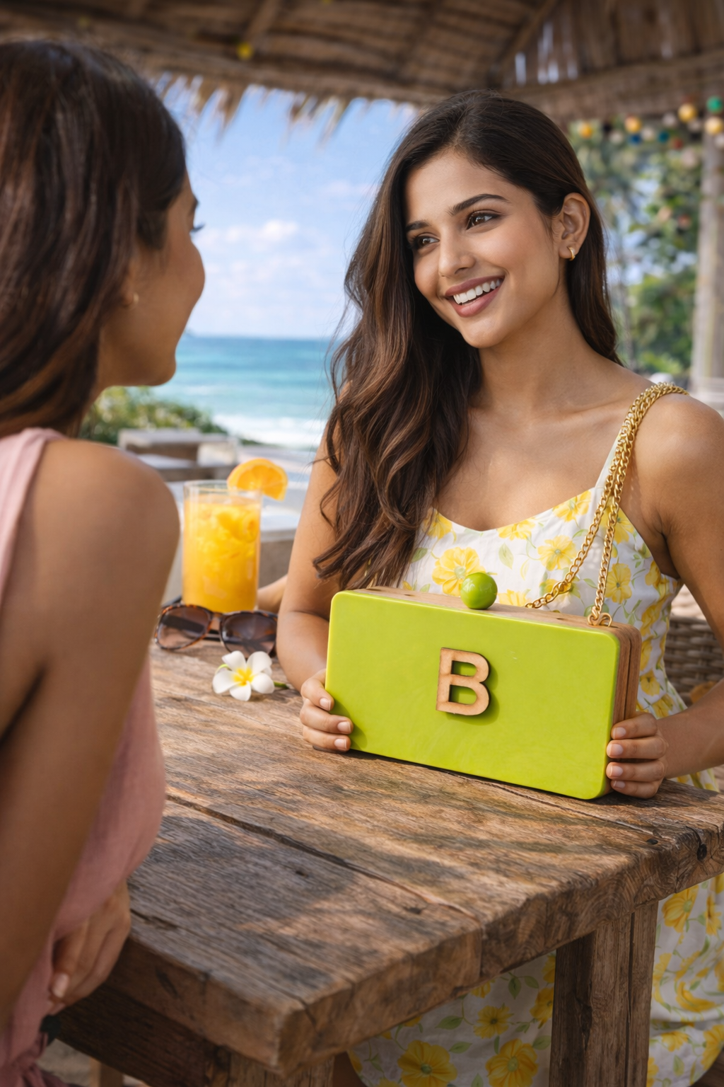 Colour Block Personalized Name Initial clutch with round knob