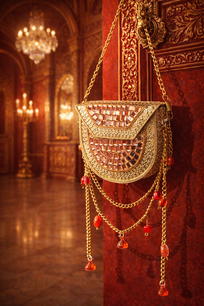 Sheesh Mahal Nano bags - Rose Gold with red crystals