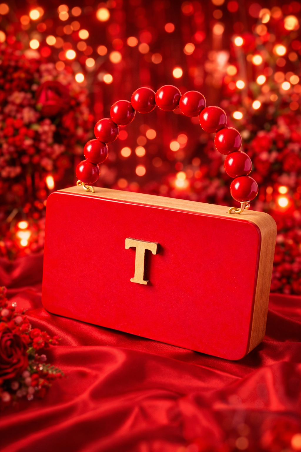 Colour Block Personalized wooden Clutch in beaded handle