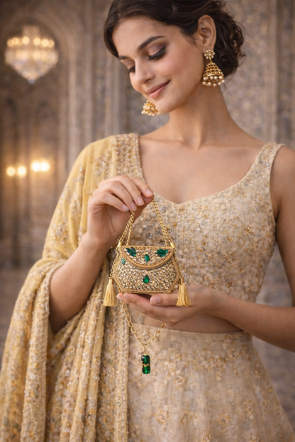 Sheesh Mahal Nano bags - Gold Hexagon with tassels