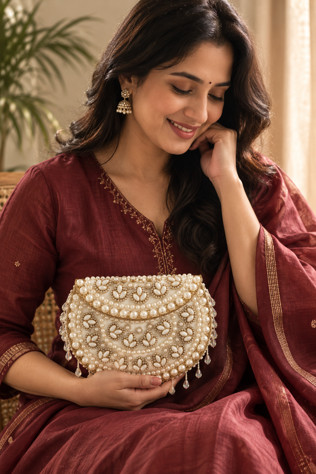 Sheesh Mahal Pearl Bloom Clutch