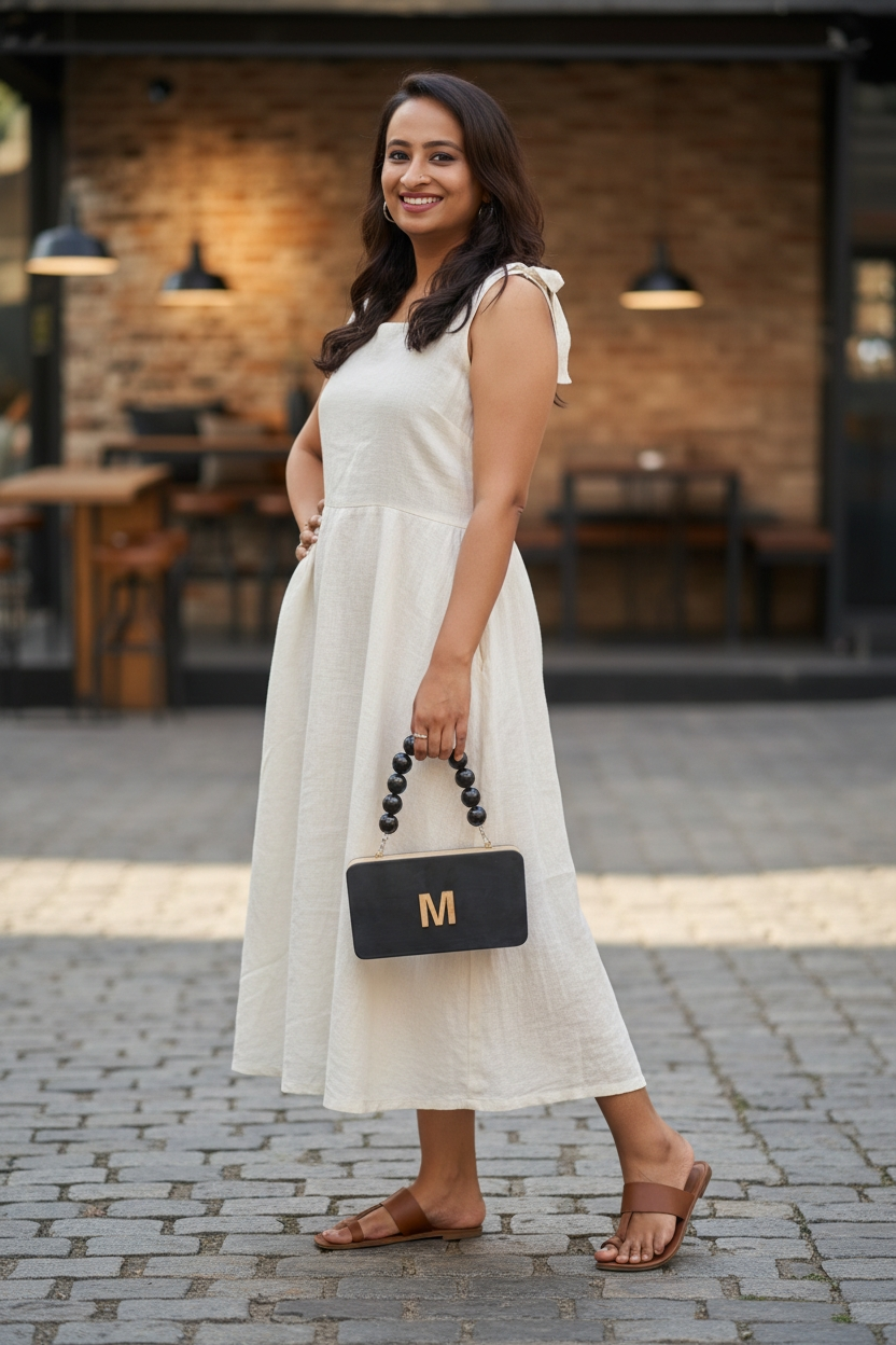 Colour Block Personalized wooden Clutch in beaded handle