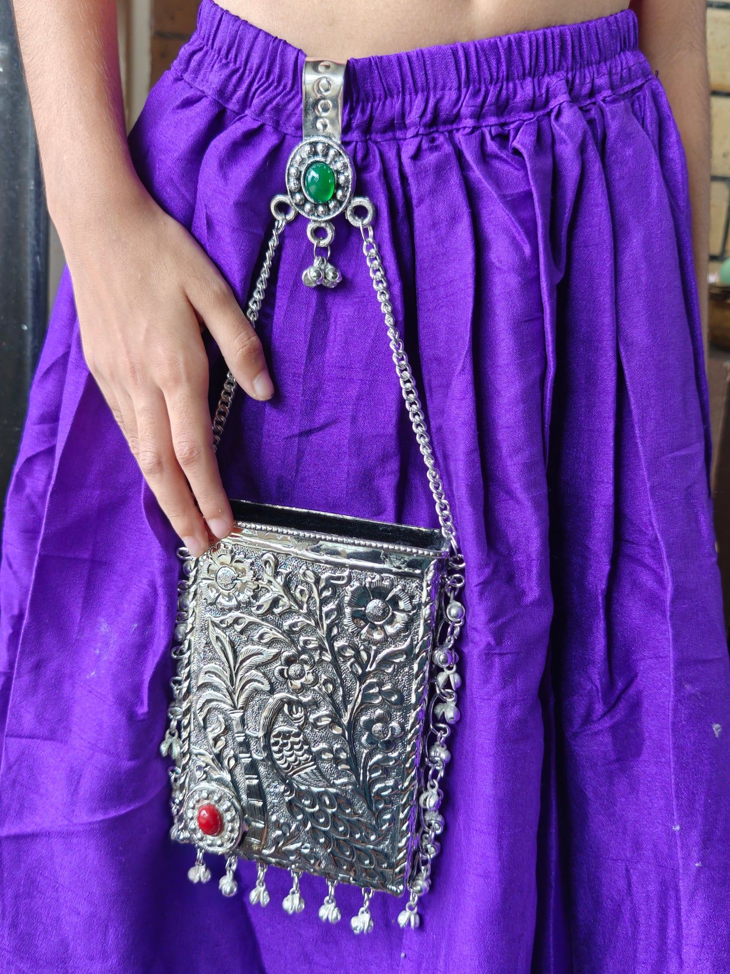 Handcrafted Peacock Brass Silver festive Mobile Pouch