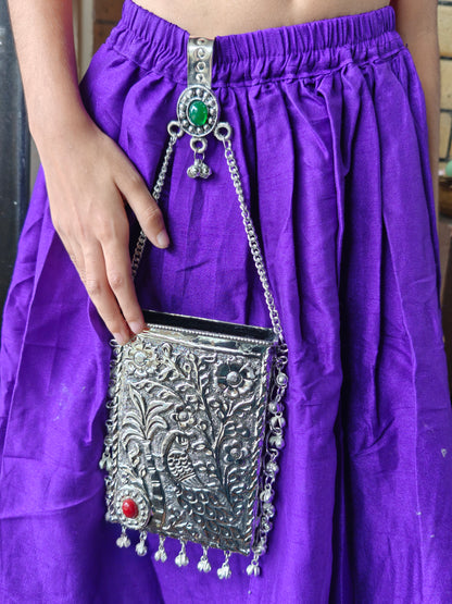 Handcrafted Peacock Brass Silver festive Mobile Pouch