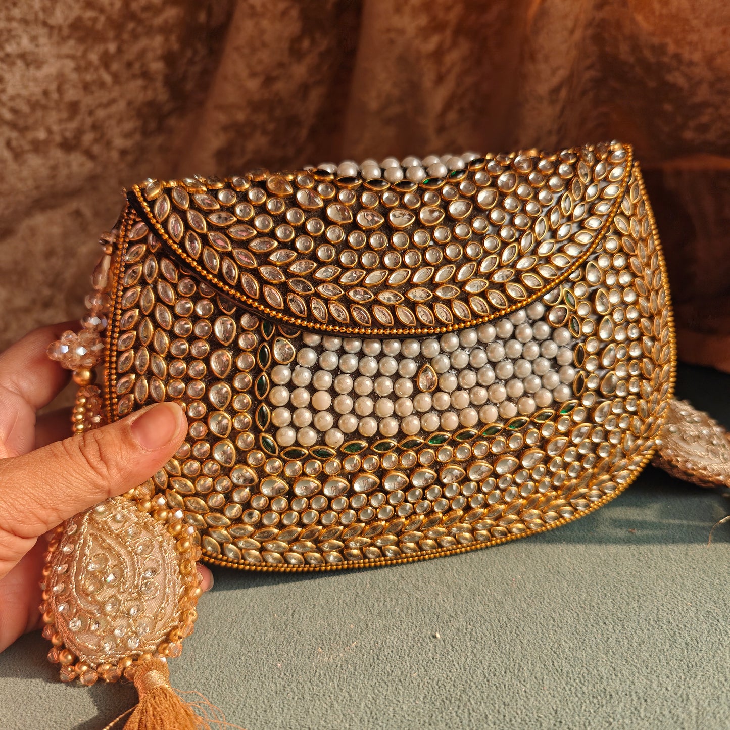 Sheesh Mahal Meher Embellished Brass Wedding Bag