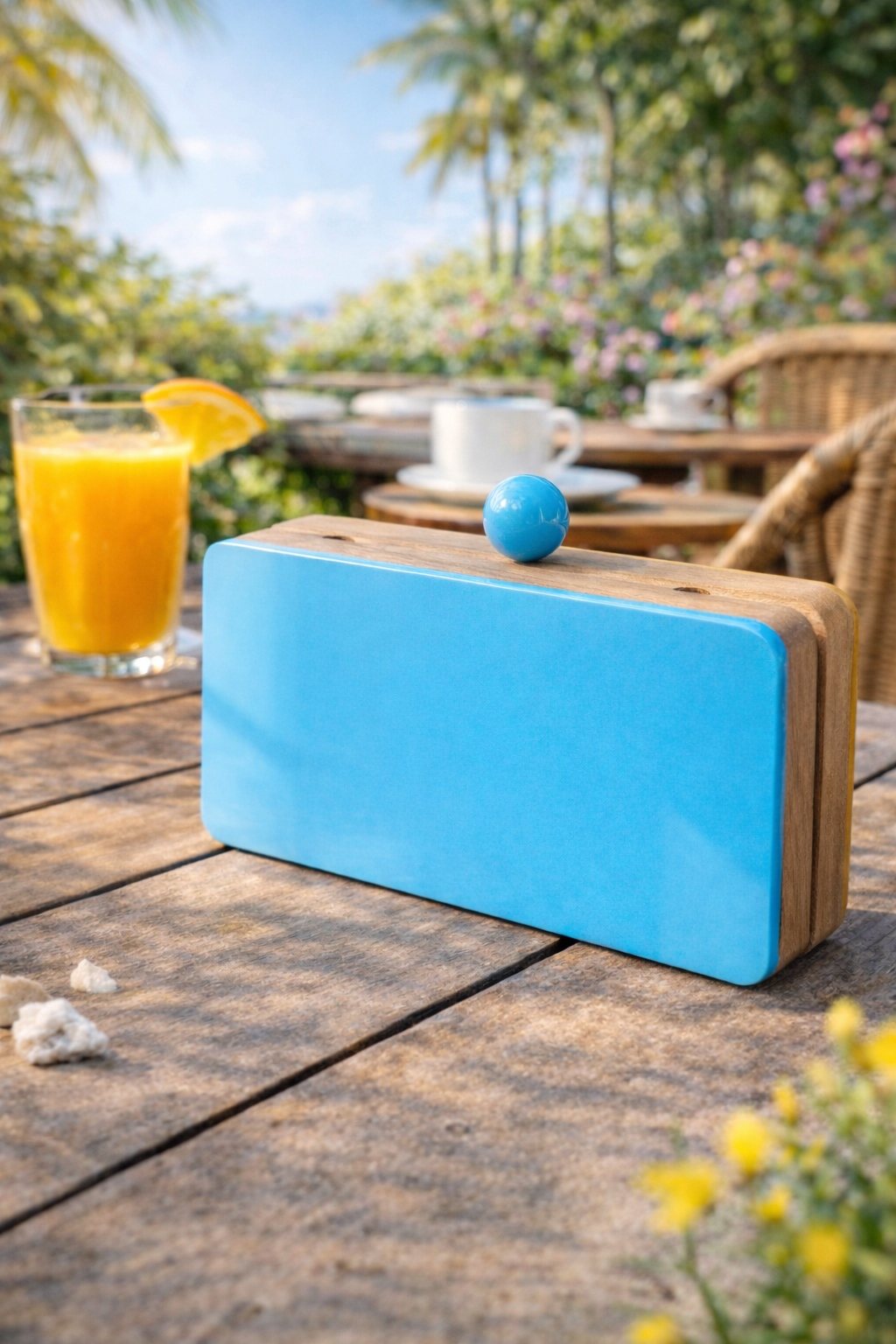 Colour blocked wooden quirky handbags