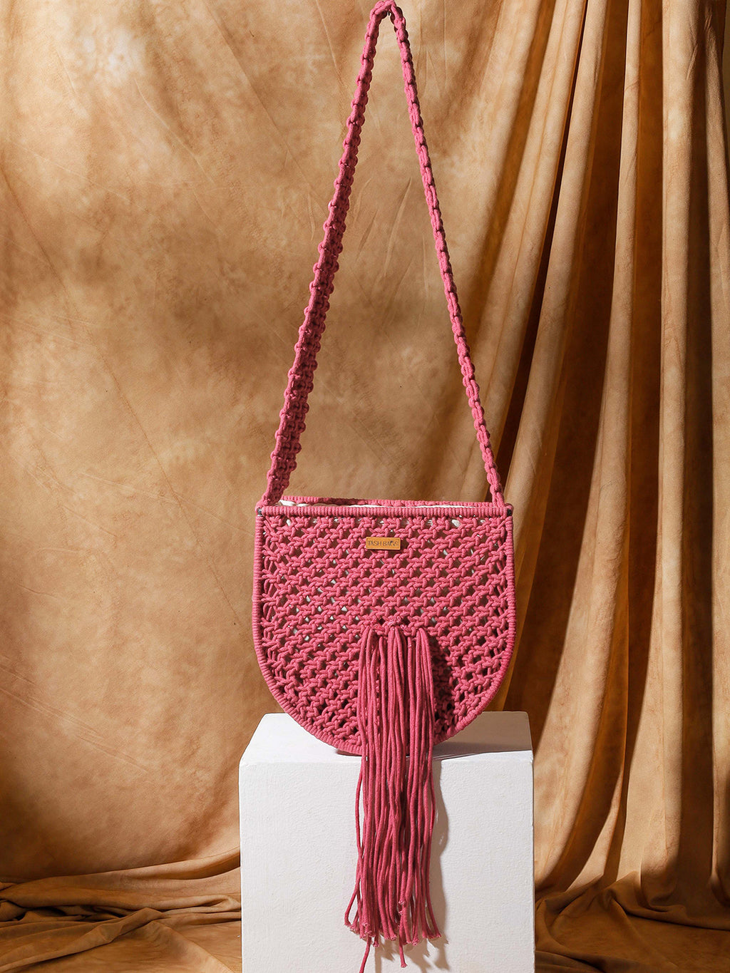 Boho Macrame Fringe Bag- Maroon Magic