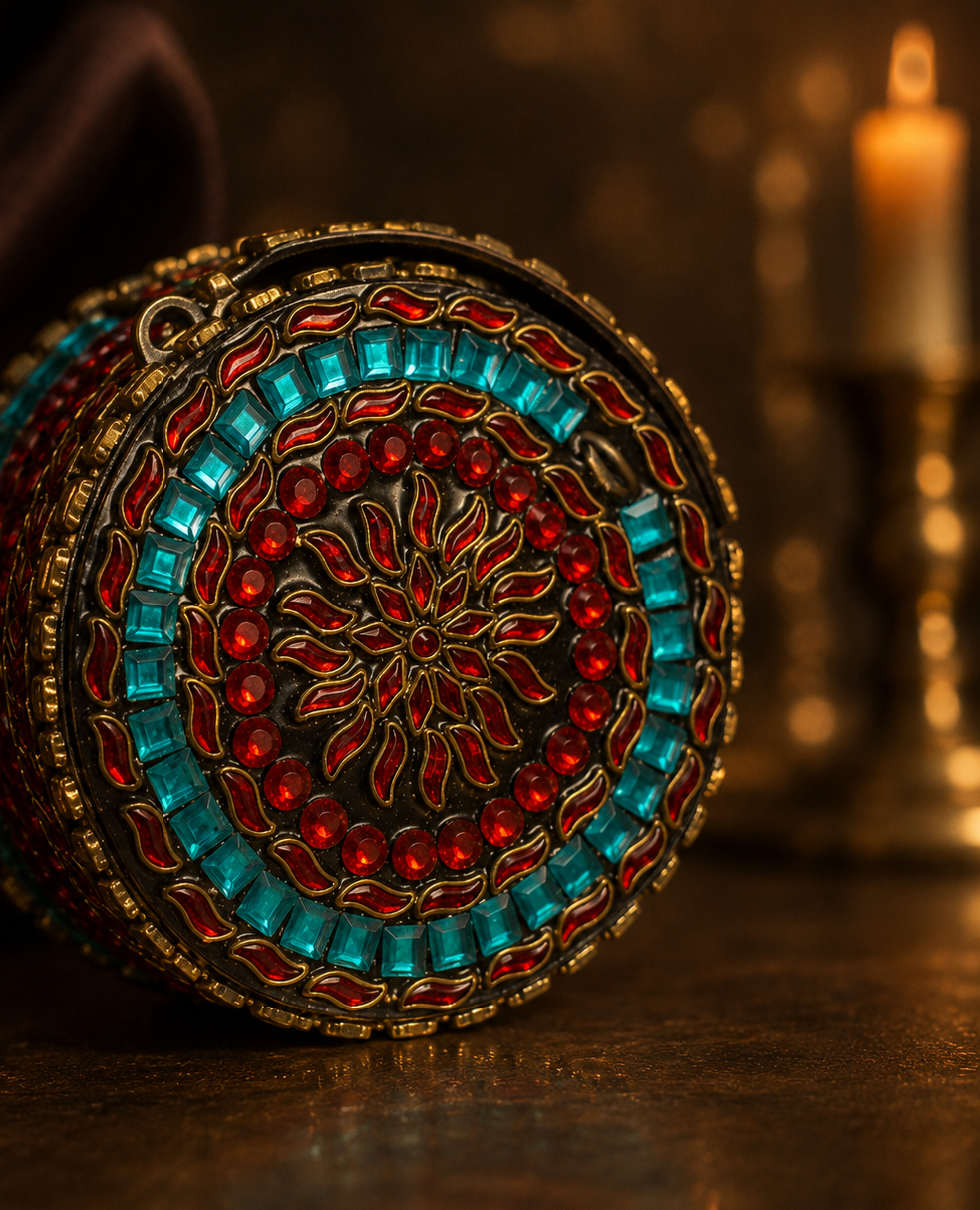 Dholki Multi coloured Kundan Handbag