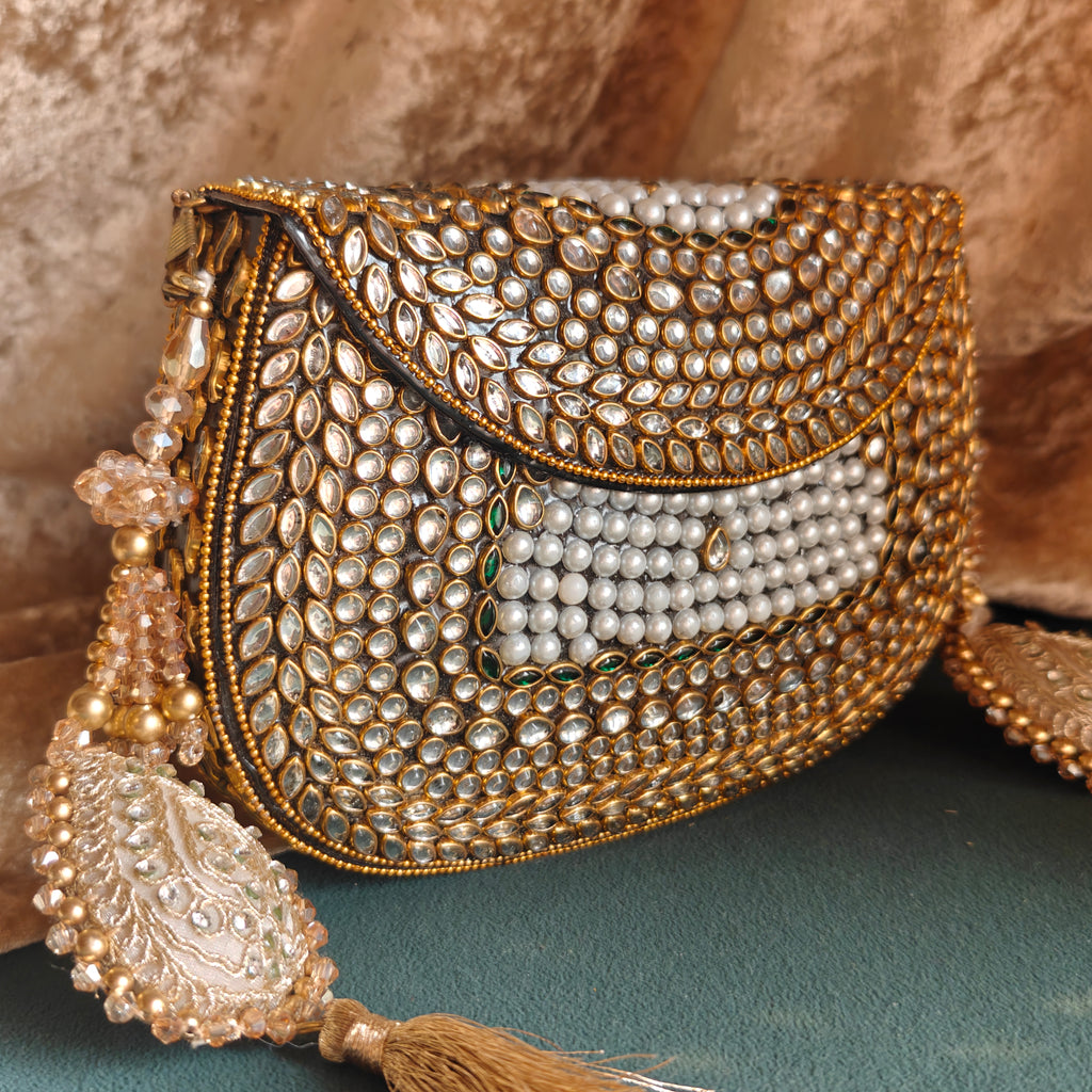 Sheesh Mahal Meher Embellished Brass Wedding Bag