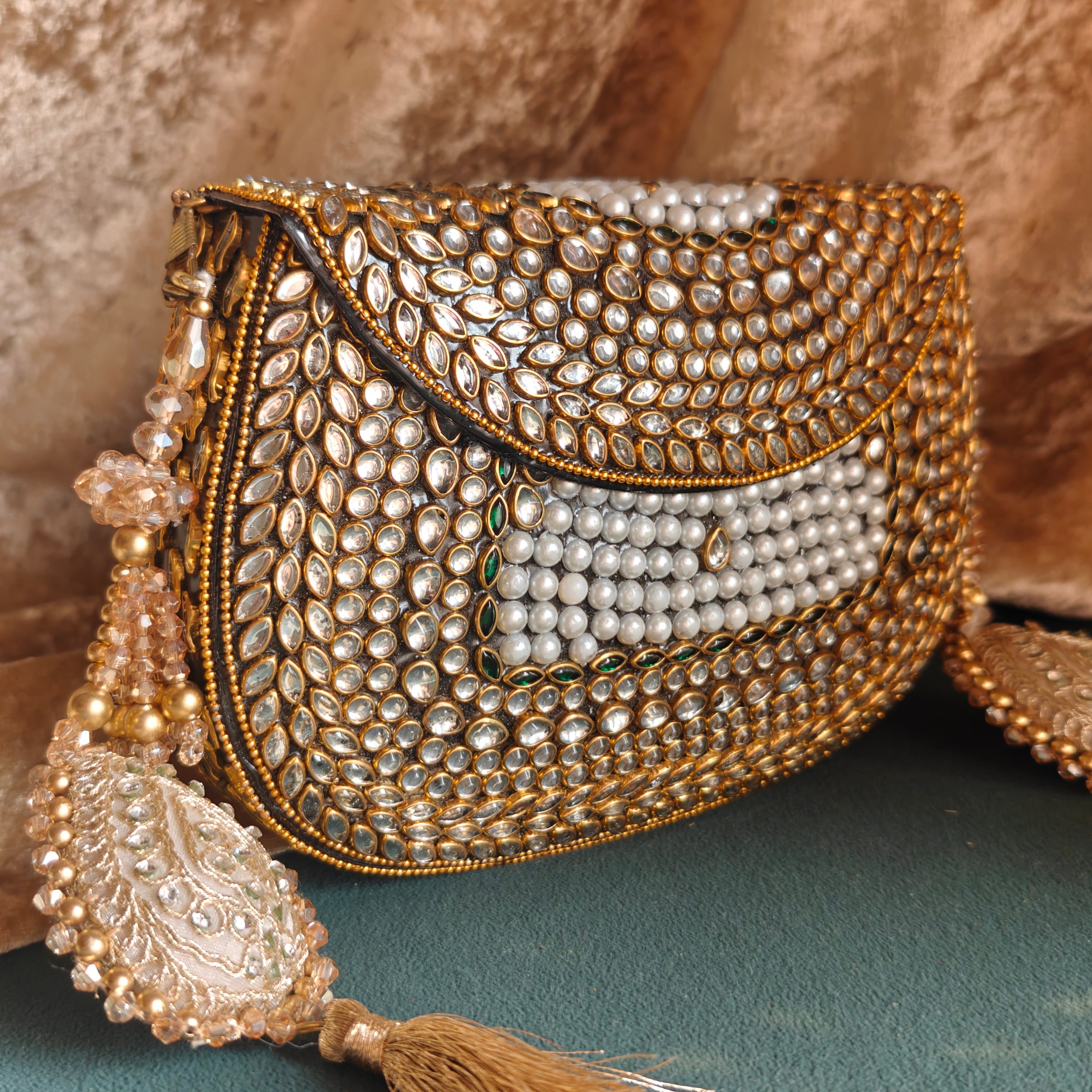 Sheesh Mahal Meher Embellished Brass Wedding Bag