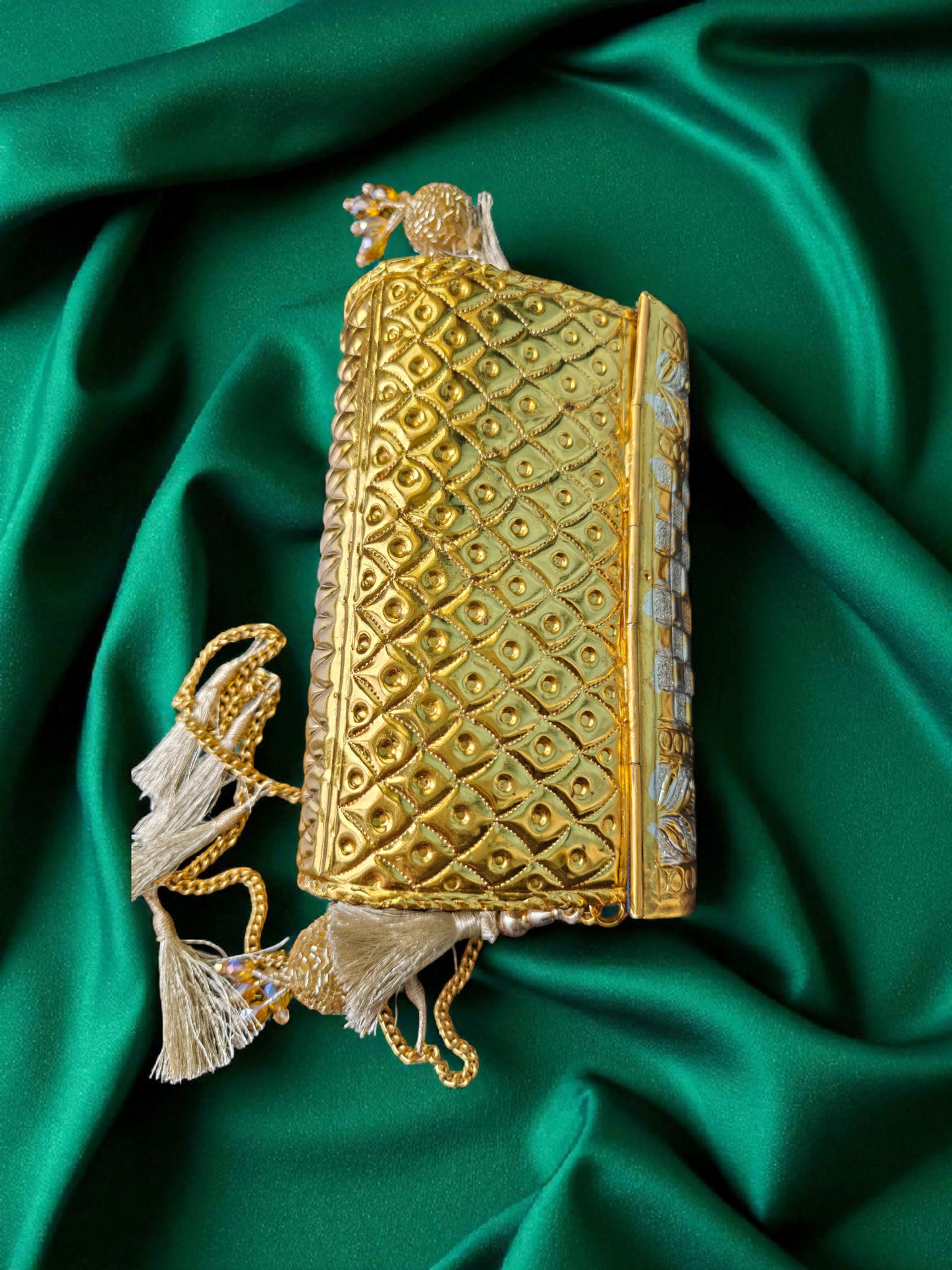 Dual Tone checkered pattern Brass Ethnic clutch