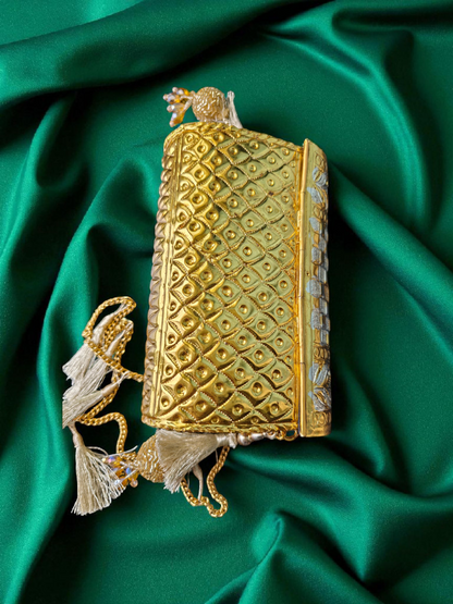 Dual Tone checkered pattern Brass Ethnic clutch