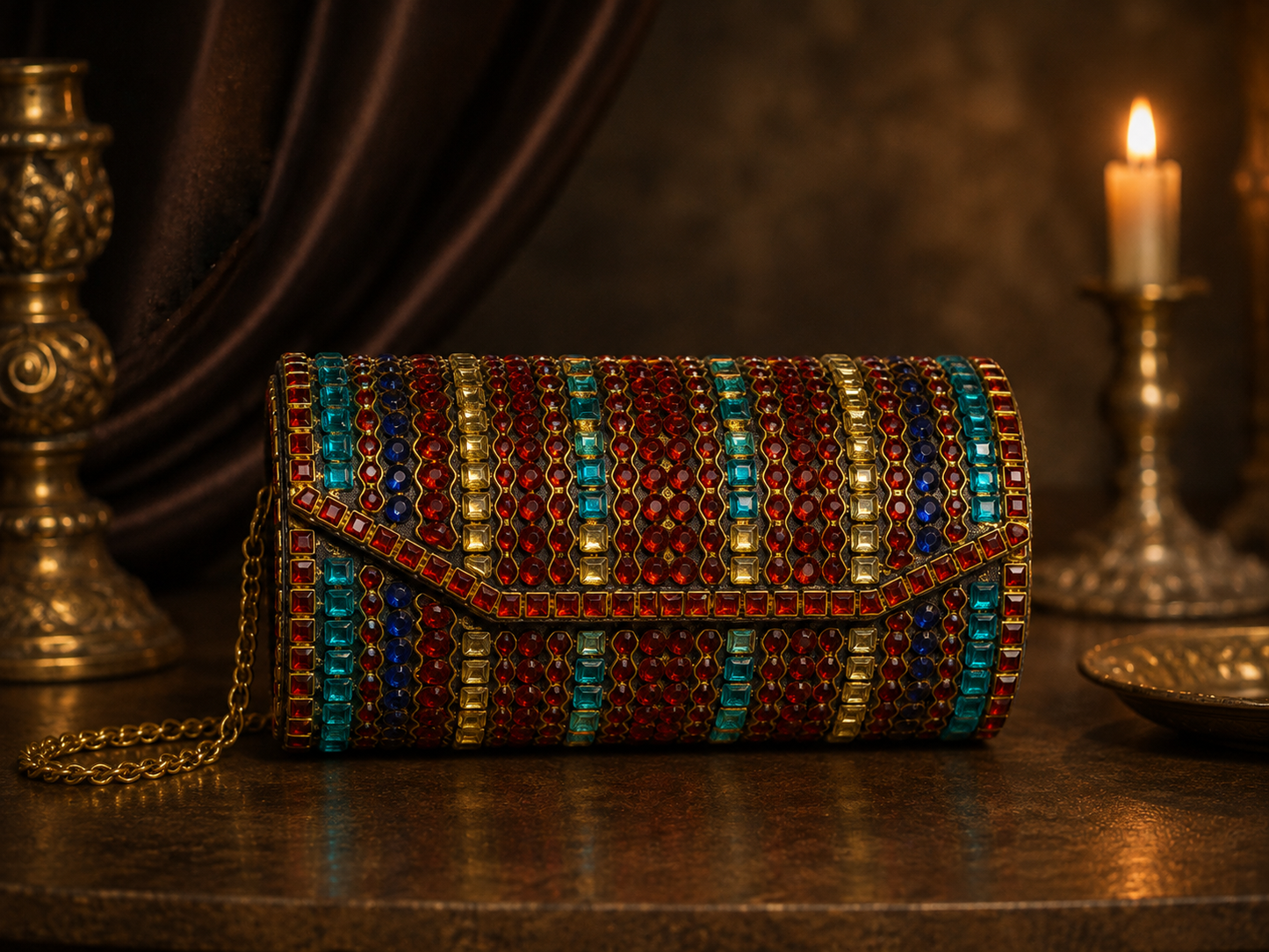Dholki Multi coloured Kundan Handbag