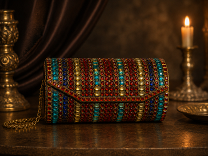 Dholki Multi coloured Kundan Handbag