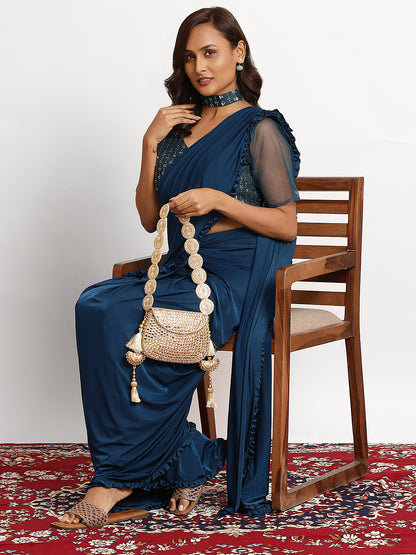 Sheesh Mahal - Glass mosaic Brass Bag in Silver tone