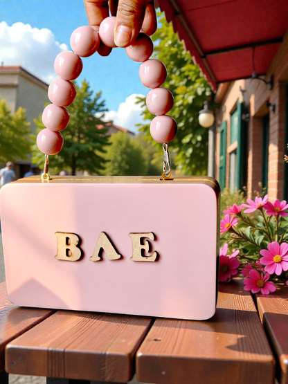 Colour Block Personalized wooden Clutch in beaded handle