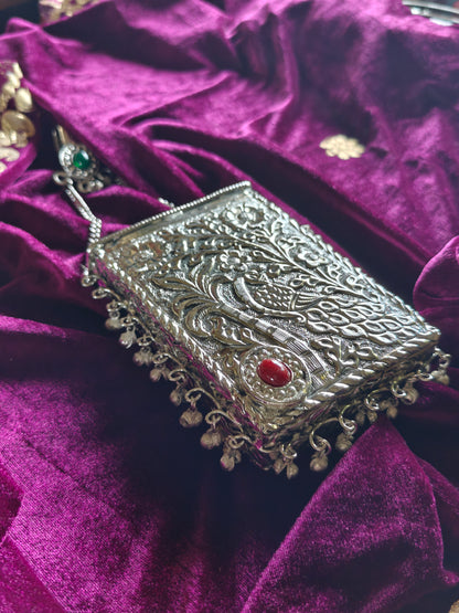 Handcrafted Peacock Brass Silver festive Mobile Pouch