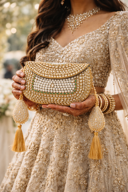Sheesh Mahal Meher Embellished Brass Wedding Bag