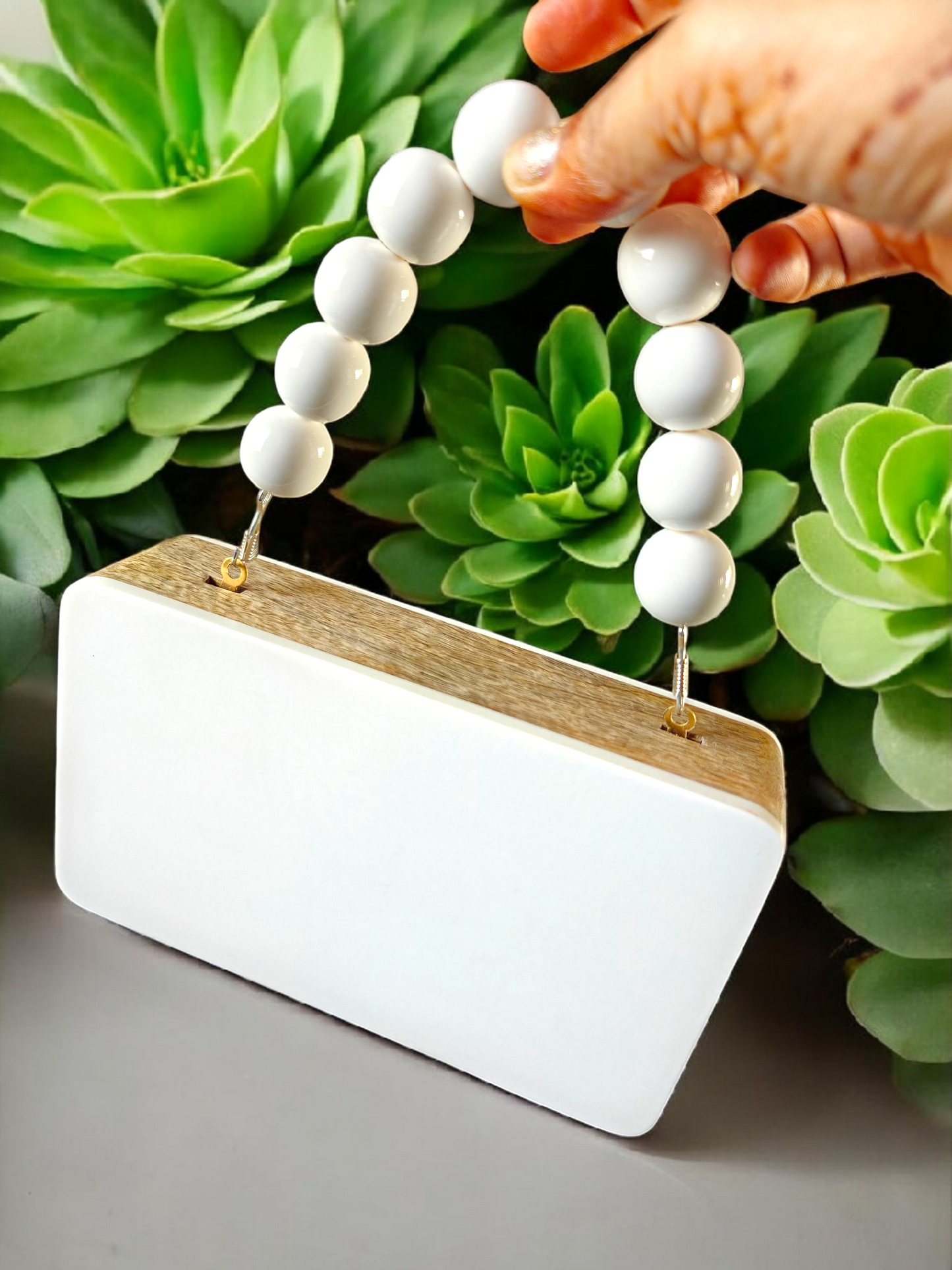 Colour blocked wooden quirky handbags