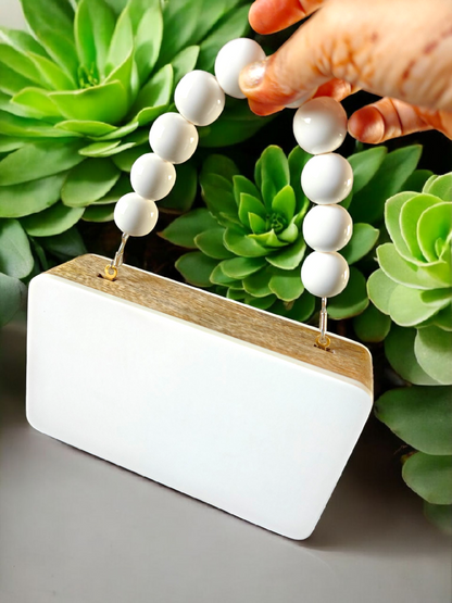 Colour blocked wooden quirky handbags