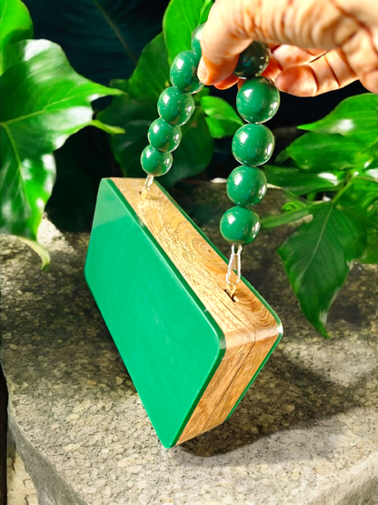 Colour blocked wooden quirky handbags