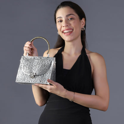 Traingle Hammered Brass Handbag in Antique Silver finish