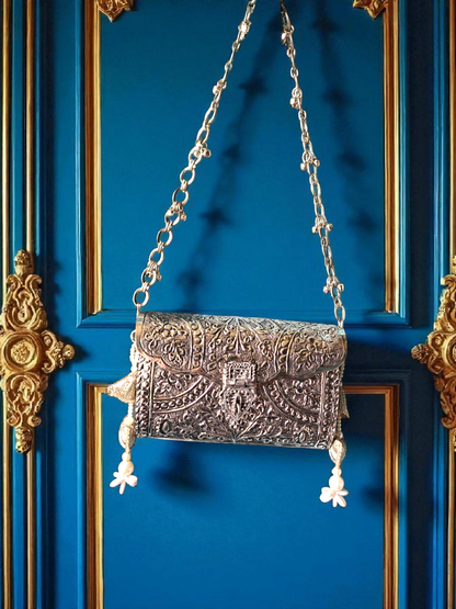 Vintage Silver Ethnic Brass Clutch