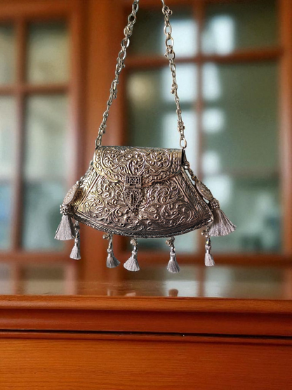 Unique Trapezoid shape Vintage Brass bags in Silver shade