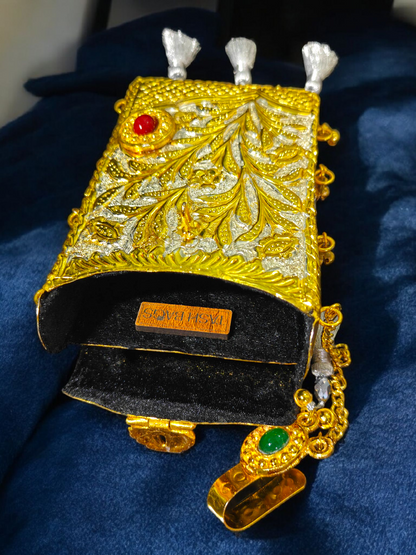 Dual Tone Rectangular Mobile Challah with ghungroo latkans and silver tassels