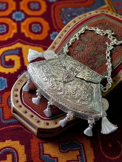 Unique Trapezoid shape Vintage Brass bags in Silver shade