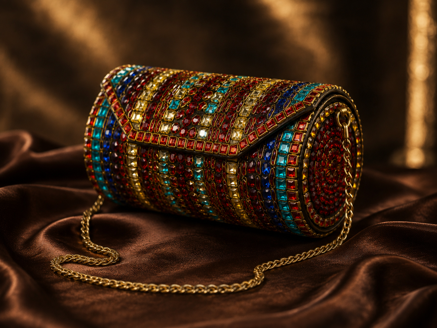 Dholki Multi coloured Kundan Handbag