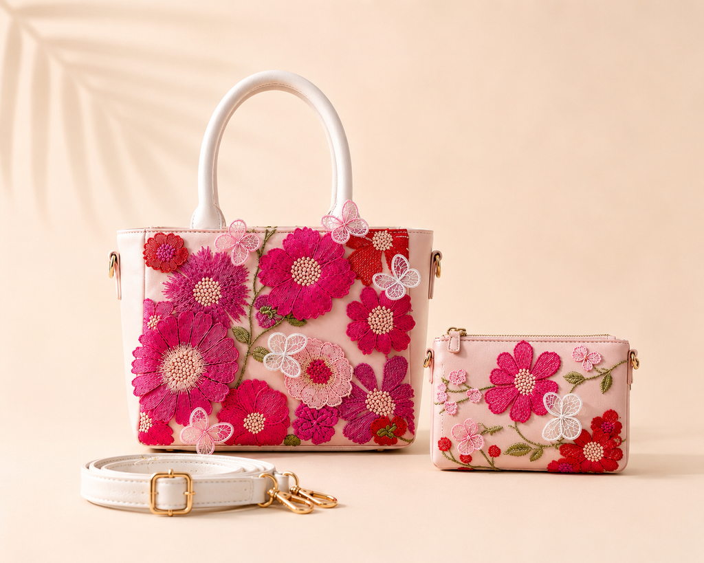Bageecha Collection- Gulabi baug Summer Tote with sling pouch