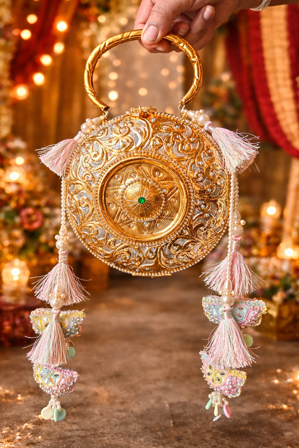 The Suvarna collection - Mandala crystal stone brass bag