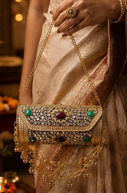 Sheesh Mahal Dholki Clutch in kundan n stones