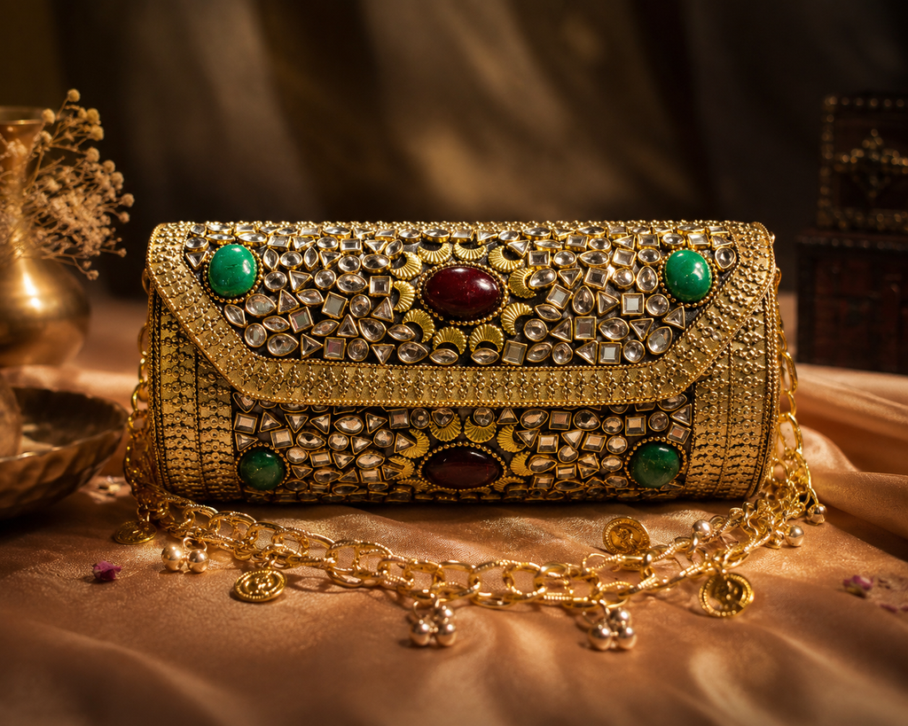 Sheesh Mahal Dholki Clutch in kundan n stones