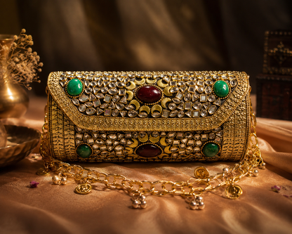 Sheesh Mahal Dholki Clutch in kundan n stones