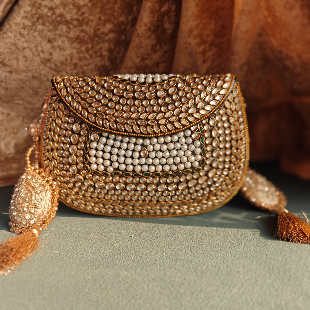 Sheesh Mahal Meher Embellished Brass Wedding Bag