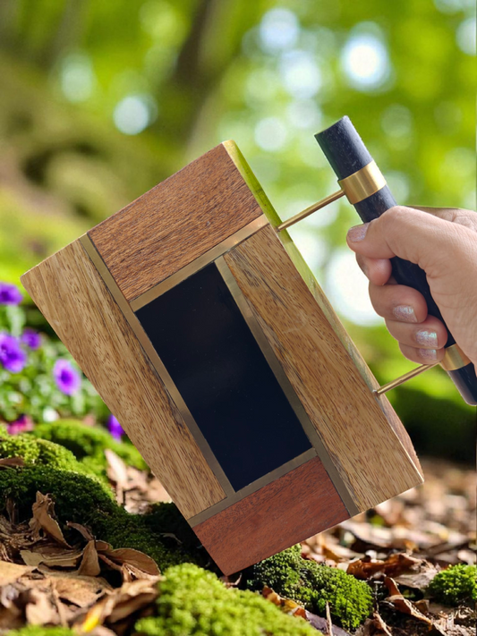 Multi wood handbag with Brass inlay and resin combo