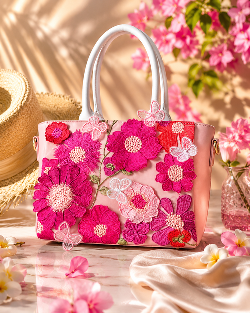 Bageecha Collection- Gulabi baug Summer Tote with sling pouch