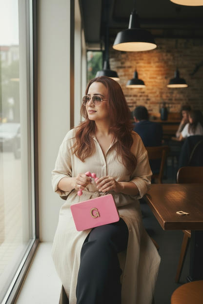 Colour Block Personalized wooden Clutch in beaded handle