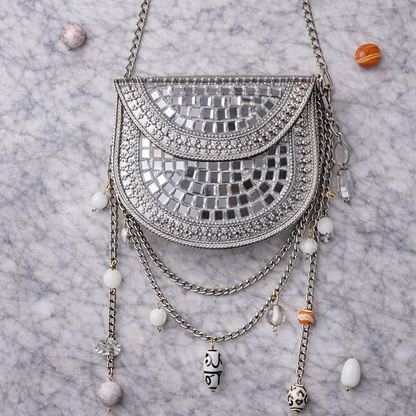 Sheesh Mahal Nano Bags - Silver Round with white beads