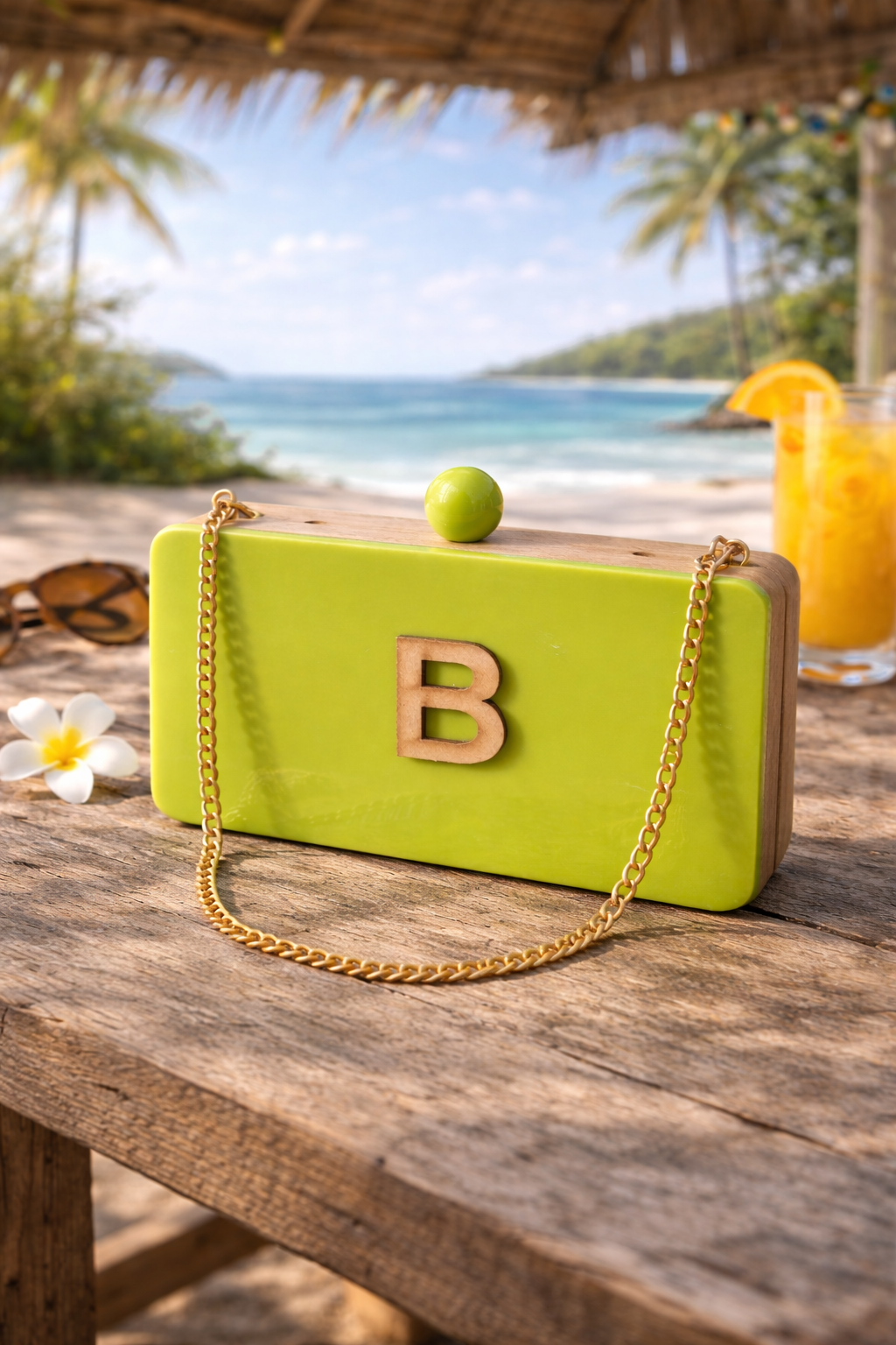 Colour Block Customized Name Initial clutch in wood and enamel