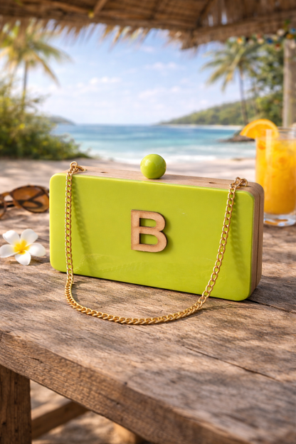 Colour Block Personalized Name Initial clutch with round knob