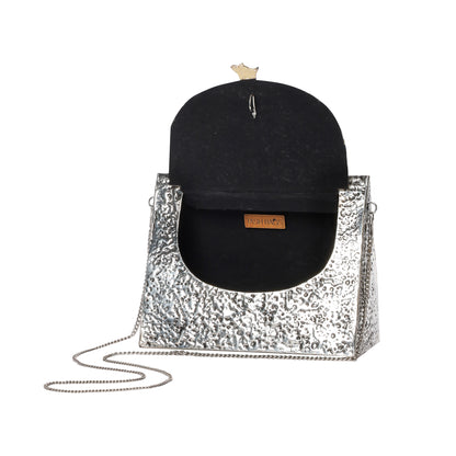 Traingle Hammered Brass Handbag in Antique Silver finish